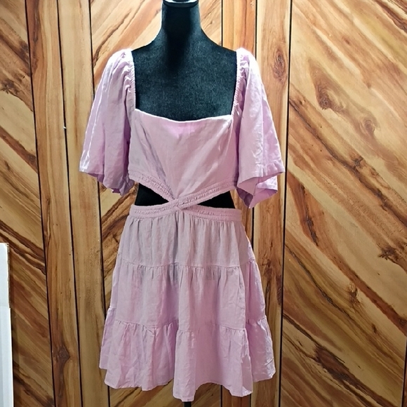 Free People Cross Of Sunlight Puff Sleeves,Cutout Waist Mini Dress XL - Picture 4 of 10